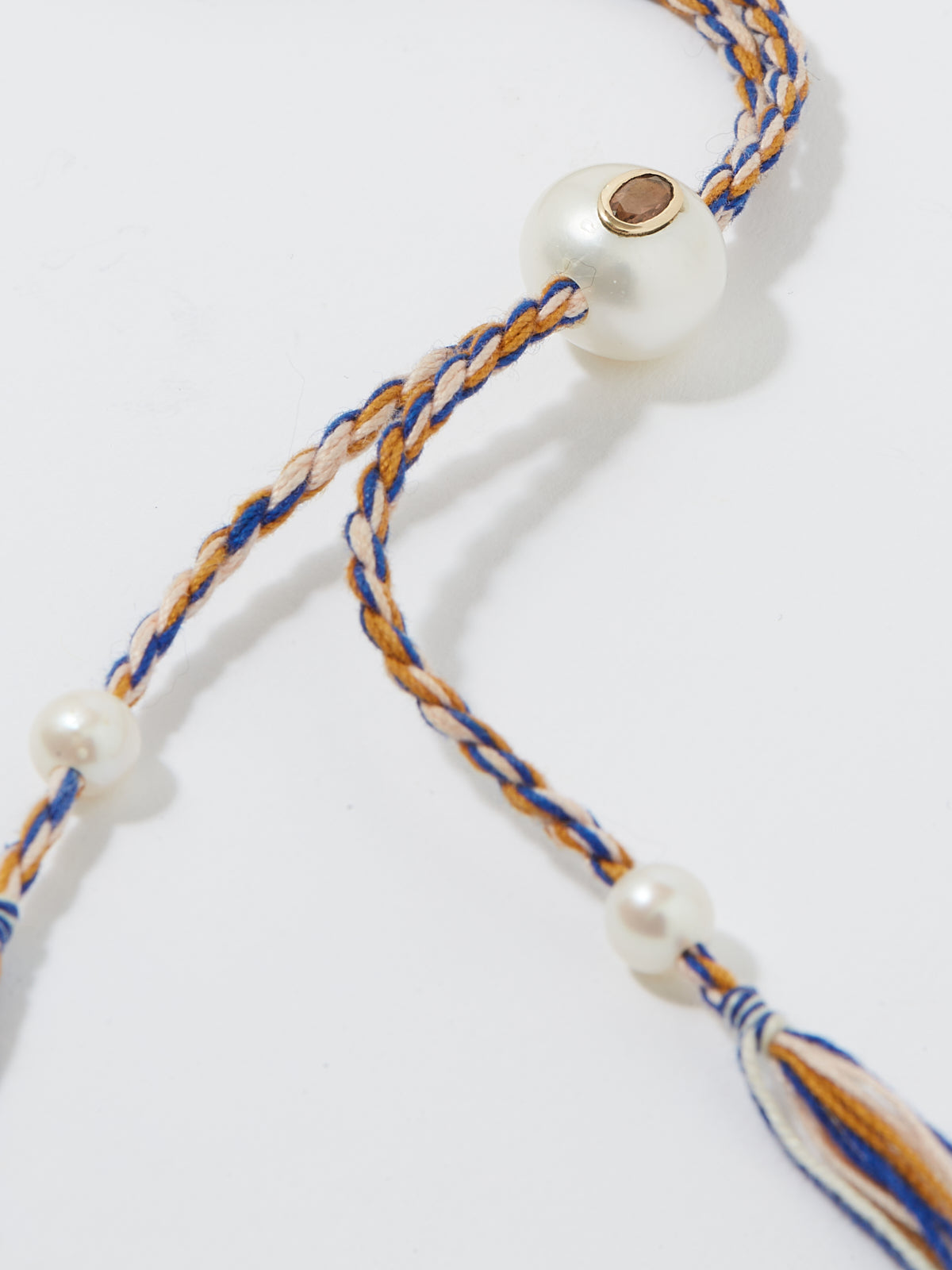 Collier Scarlett avec cordon en coton perle pierre fine citrine et or 9k - bleu - Tamara Taichman