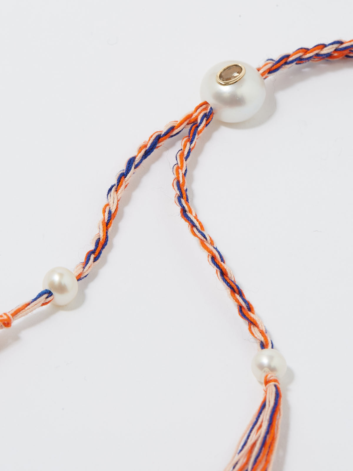 Collier Scarlett avec cordon en coton perle pierre fine citrine et or 9k - orange et bleu - Tamara Taichman