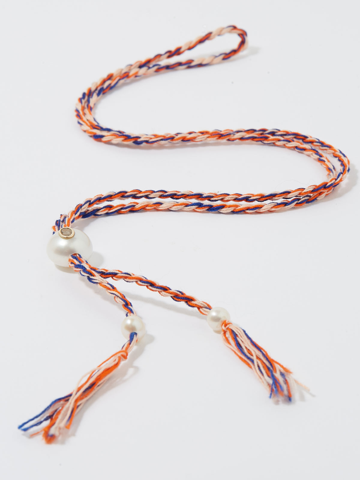 Collier Scarlett avec cordon en coton perle pierre fine citrine et or 9k - orange et bleu - Tamara Taichman