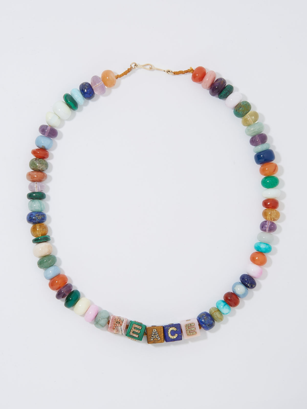 Collier Cubix PEACE en perle de pierre fine lapis oeil de tigre rhodochrosite malachite pierre fine saphir et or 9k - multicolor - Tamara Taichman