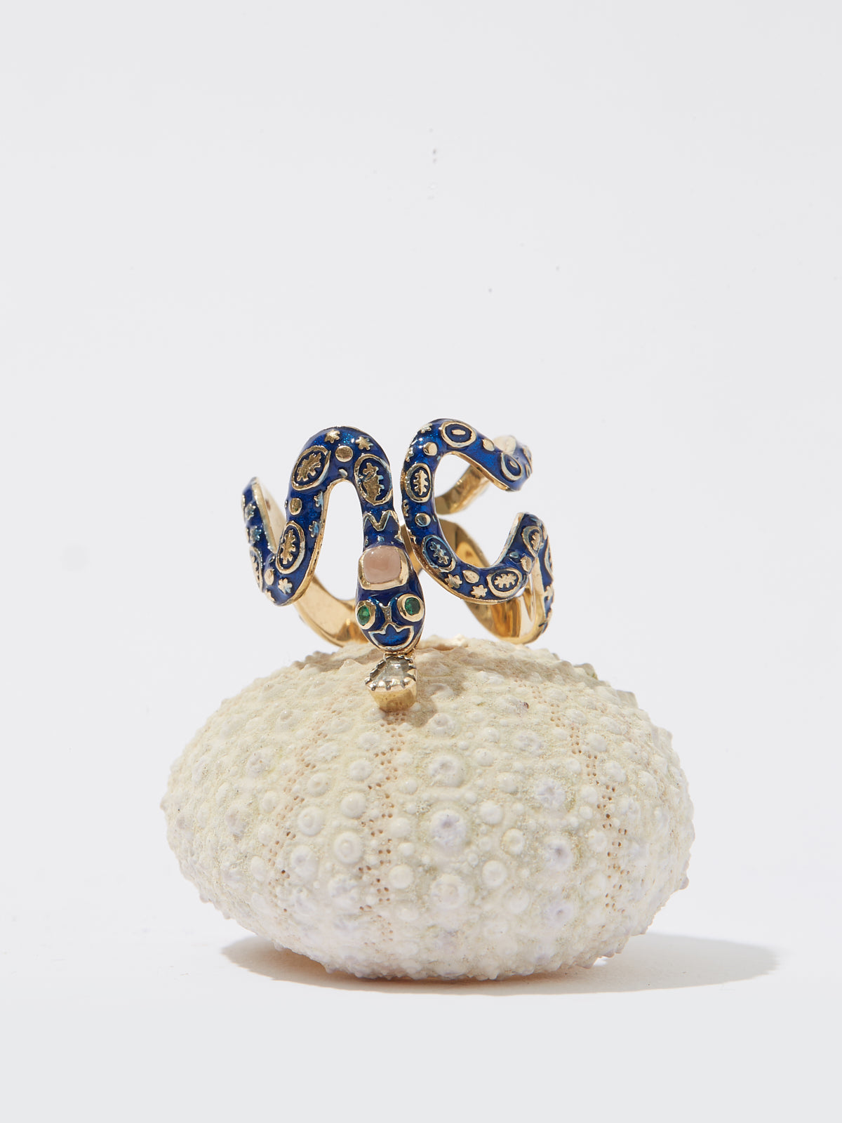 Bague Serpent Eve en or 14k émail pierre fine quartz et pierre précieuse émeraude et diamant - bleu - Tamara Taichman